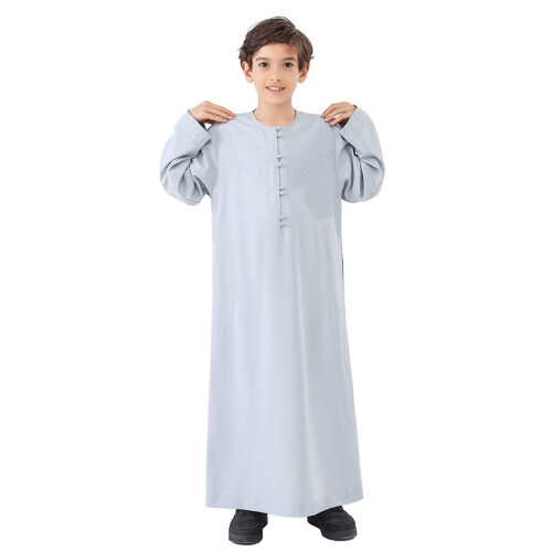 Kaftan brodat cu mânecă lungă și buzunare pentru băieți, cu tematică arabă Thobe