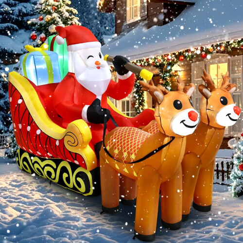 Inflatable Santa on Sleigh with 2 Reindeer 7.2FT LED