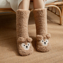 Útulné hrubé koralovo-fleecové protišmykové papučkové ponožky pre ženy5-10Roztomilé plyšové chlpaté teplé termálne čižmové