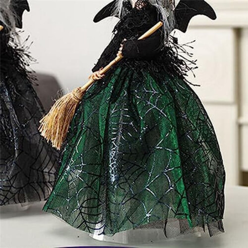 DecoraçãO de Bruxa de Halloween Boneca de Bruxa de 11 Polegadas VéU de Halloween Boneca de Bruxa ChapéU de Bruxa e Vassoura de Bruxa Preta 2