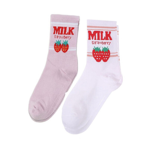 Κάλτσες Kawaii με φράουλα και γάλα Γυναικείες Unisex2Ζεύγη