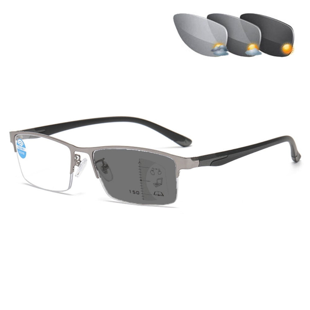Men's gunmetal progressive photochromic reading glasses 1.50