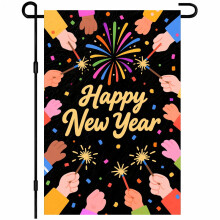 New Year Greeting Card with Champagne Glass Fireworks Gift