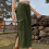 Dames denim cargo rok legergroen hoge taille elastische pasvorm 5