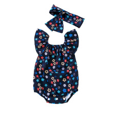 Baby Girl Sleeveless Floral Romper Set with Headband 2PCS
