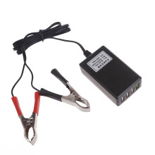 Portable 12V/24V to 5V converter with clip and 4-port USB