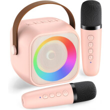 Mini Karaoke Machine with 2 Wireless Mics and Party Lights