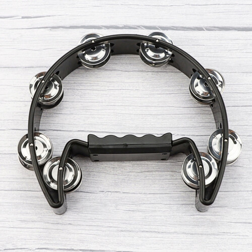 Half Moon Tambourine Black Plastic Frame Metal Jingles