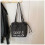 Borsa tote da donna in denim nero con coulisse 3