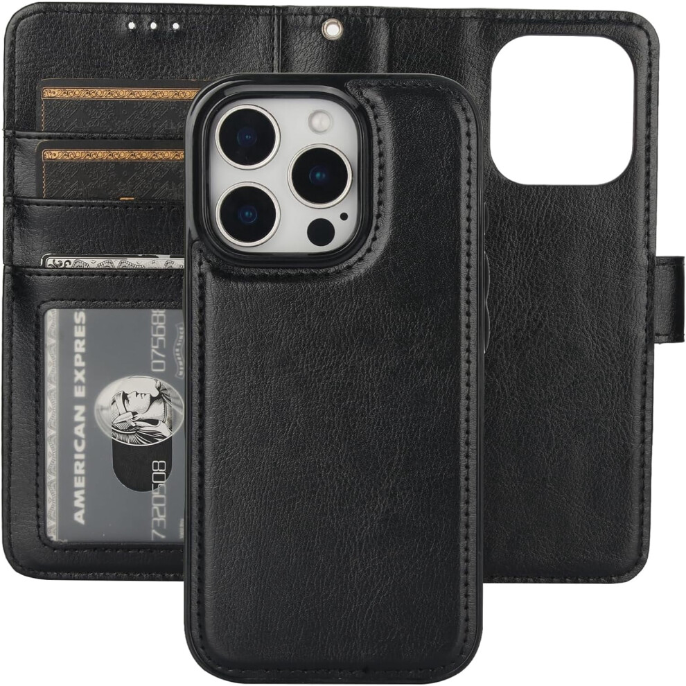 Detachable Wallet Case For Iphone 16 Pro Pu Leather Black 939152596089