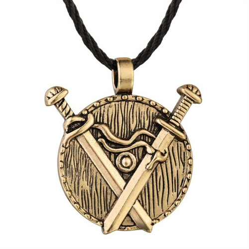 colar antigo com pingente de espada dupla viking em ouro 1