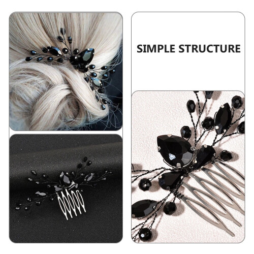 Pettini per capelli da donna vintage neri con strass (2 pezzi) 2