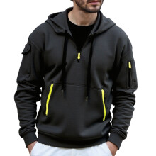 Sweat à capuche décontracté en polaire pour homme avec poches et fermeture éclair 1/4