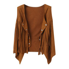 Gilet sans manches à franges pour fille, veste en cuir kaki, taille 5-6 ans