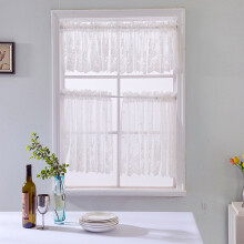 Lace Floral Embroidered Sheer Kitchen Valance 51x16 in White