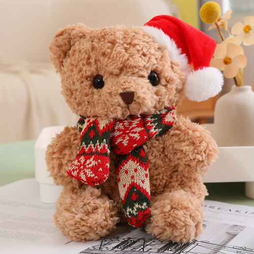 Orsetto di peluche natalizio, morbido e imbottito di cotone.