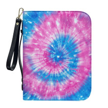 Bijbelhoes van PU-leer in blauw-roze tie-dye-stijl, maat XL