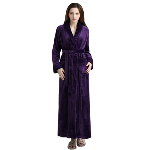 Women's Terry Cloth Robe Soft Plush Fluffy Long Purple