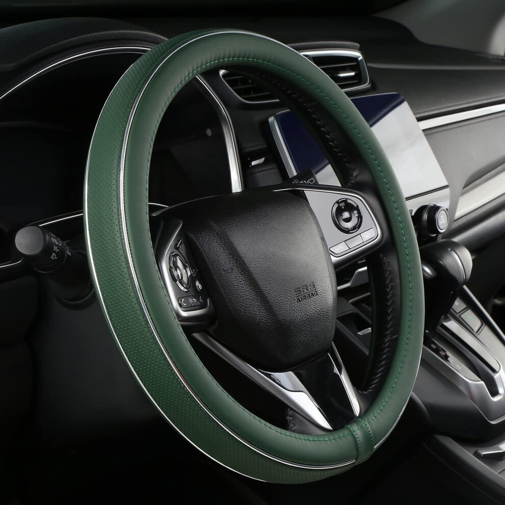 Leather Steering Wheel Cover Universal 15 Inch Silver 908436617932