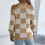 Maglione da donna a quadri con spalle scoperte e maniche a lanterna, 7