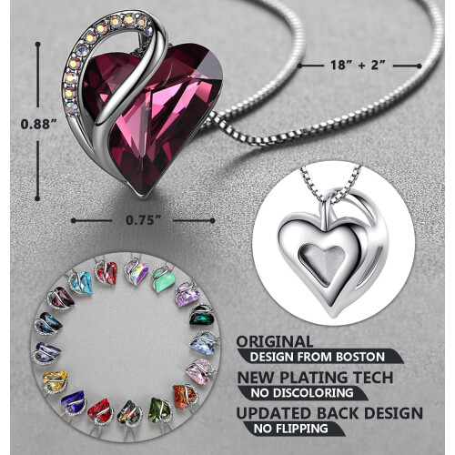 Infinity Love Heart Birthstone Necklace Silver Plated18+2 2