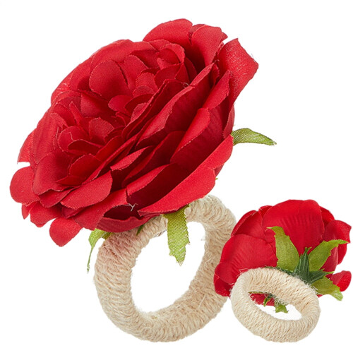 Borddekoration med blommiga servettringar, set om 4