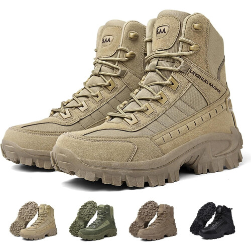 Luxsines Men's Leather Work Boots with Orthopedic Support