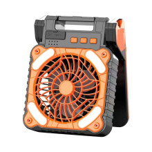 Ventilator solar cu lumină portabilă pentru exterior, încărcare USB, portocaliu