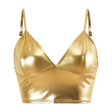 Women's PU Tank Top Corset Bandeau Vest, Gold, M