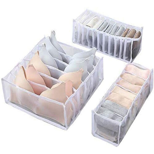 Opbevaringsboks til undertøj, 3-pak, hvid, foldbar, nylon 1
