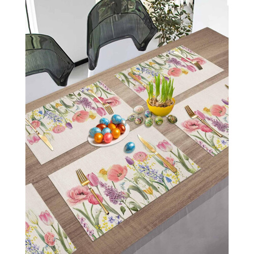 Paasplacemats met tulpmotief, set van 4 2