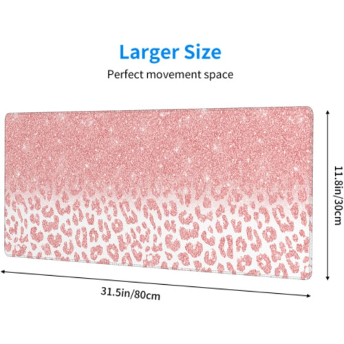 Mousepad gamer tamanho XL (31,5 x 11,8 polegadas) com estampa de leopardo rosa e dourado. 2