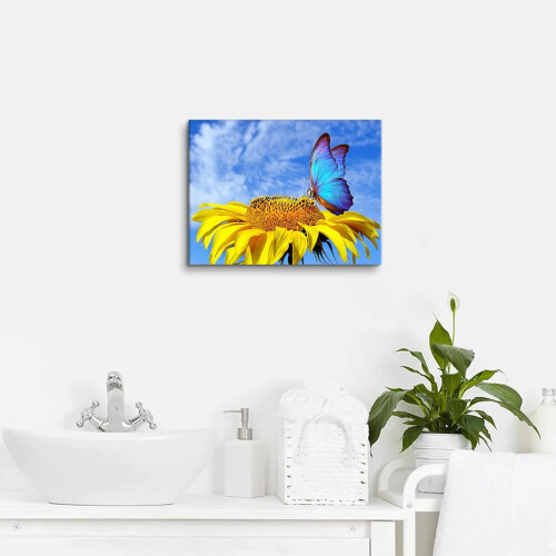 Tableau sur toile Tournesol Papillon 30 x 40 cm 1