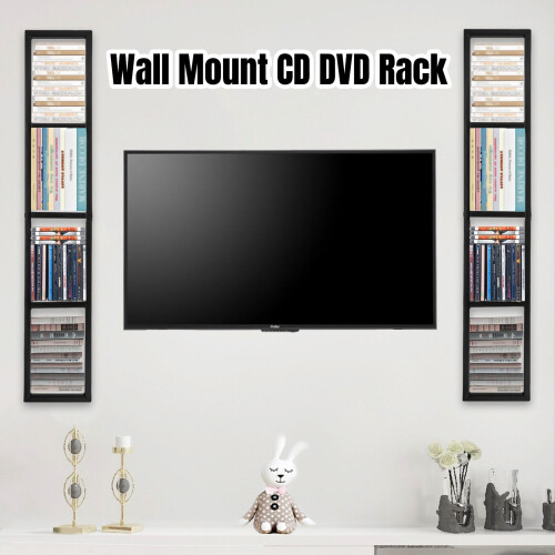 Μεταλλικό ράφι για CD/DVD τοίχου, μαύρο, 2 τεμάχια 2
