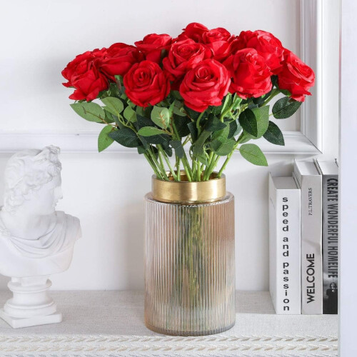 Rose artificiali nere in seta con stelo, 10 pezzi 2