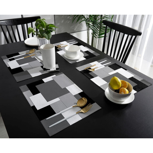 Set de 4 sets de table noirs et gris 30 x 45 cm 2
