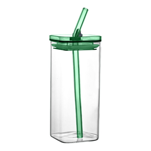 Hitzebeständiger Glasbecher mit Deckel und Strohhalm, 400 ml 1
