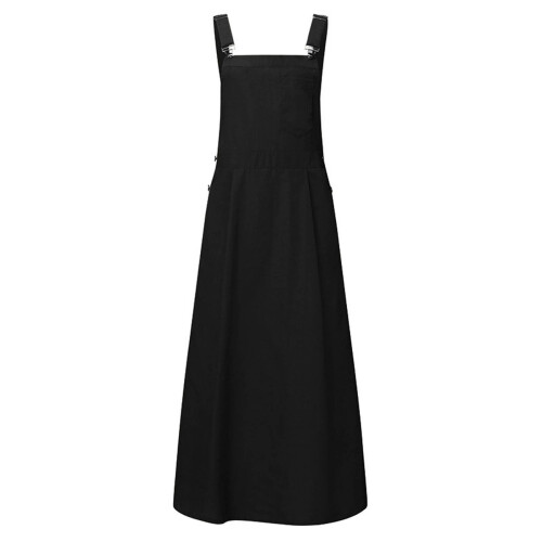 Vestido preto liso sem mangas para mulheres, com bolsos. 2
