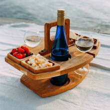 Wooden Folding Picnic Table with Glass Holder Round 36-inch
