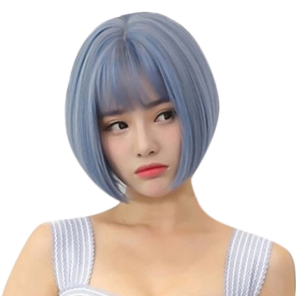 Blue synthetic short bob wig straight natural look
