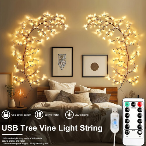 Rattan Wall Light with 96 LEDs 8 Modes USB Powered 1