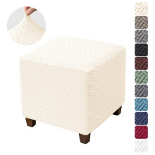 2 Pack Ottoman Cover Square Jacquard Stretch Ottoman Slipcovers Folding Storage Covers Square Footstool Protector