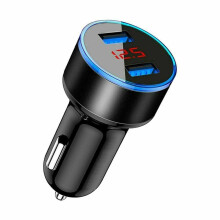 3.1A Dual Ports USB Car Charger Digital LED Voltmeter Black