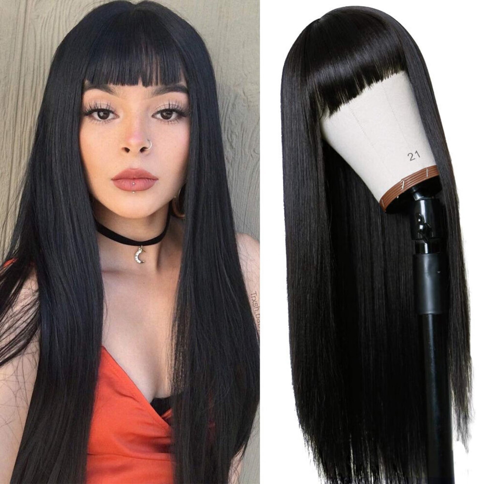 Long Straight Wig Natural Black Heat-Resistant Remy Hair