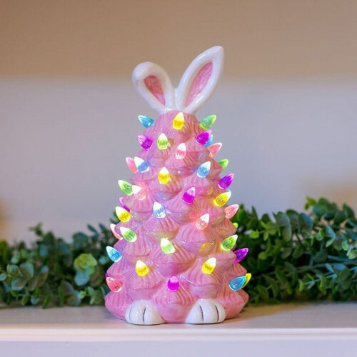 Osterhasen-Baumschmuck, Keramik-Osterhasenlampe mit LED 1