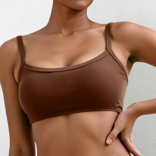 Women's Adjustable Square Neck Wireless Yoga Bra Brown M 1