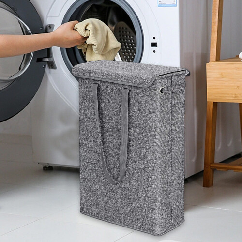 Cesto de roupa suja cinza Slim45L com tampa e forro impermeável 1