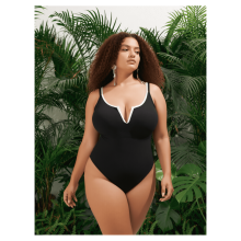 Women's Black V-Neck Backless Swimsuit - Slim Fit