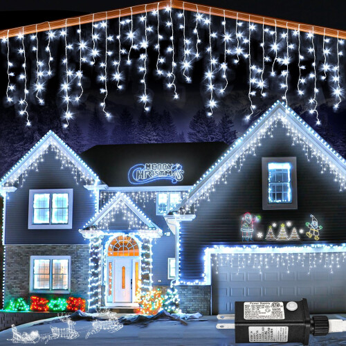 13ft icicle lights white 96 LED outdoor waterproof