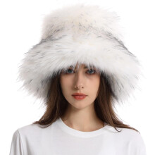 Women Fuzzy Bucket Hat Winter Fluffy Furry Plush Faux Fur Hats Warm Plush Multicolored Bucket Hat
